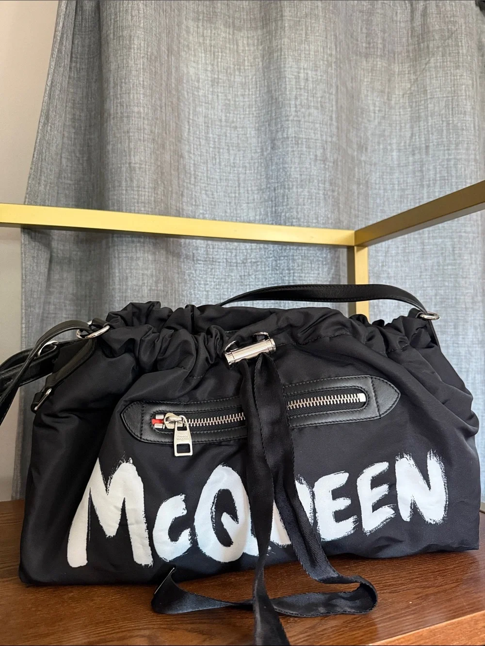 Alexander McQueen Black Graffiti Logo Drawstring Duffel